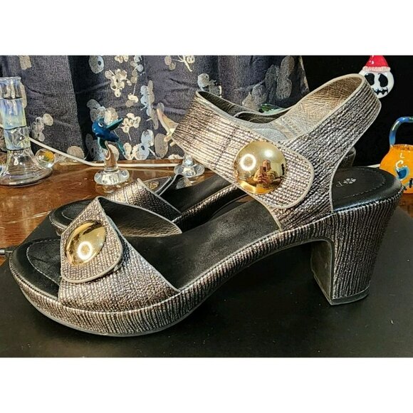 Patrizia By Spring Step Dade Sandals Size 42 US 10.5-11 Pewter Heels Ankle Strap - Picture 5 of 11